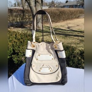 B Makowsky Black,Sand,White,  leather  Hobo Shoulder  Leather Shoulder Bag